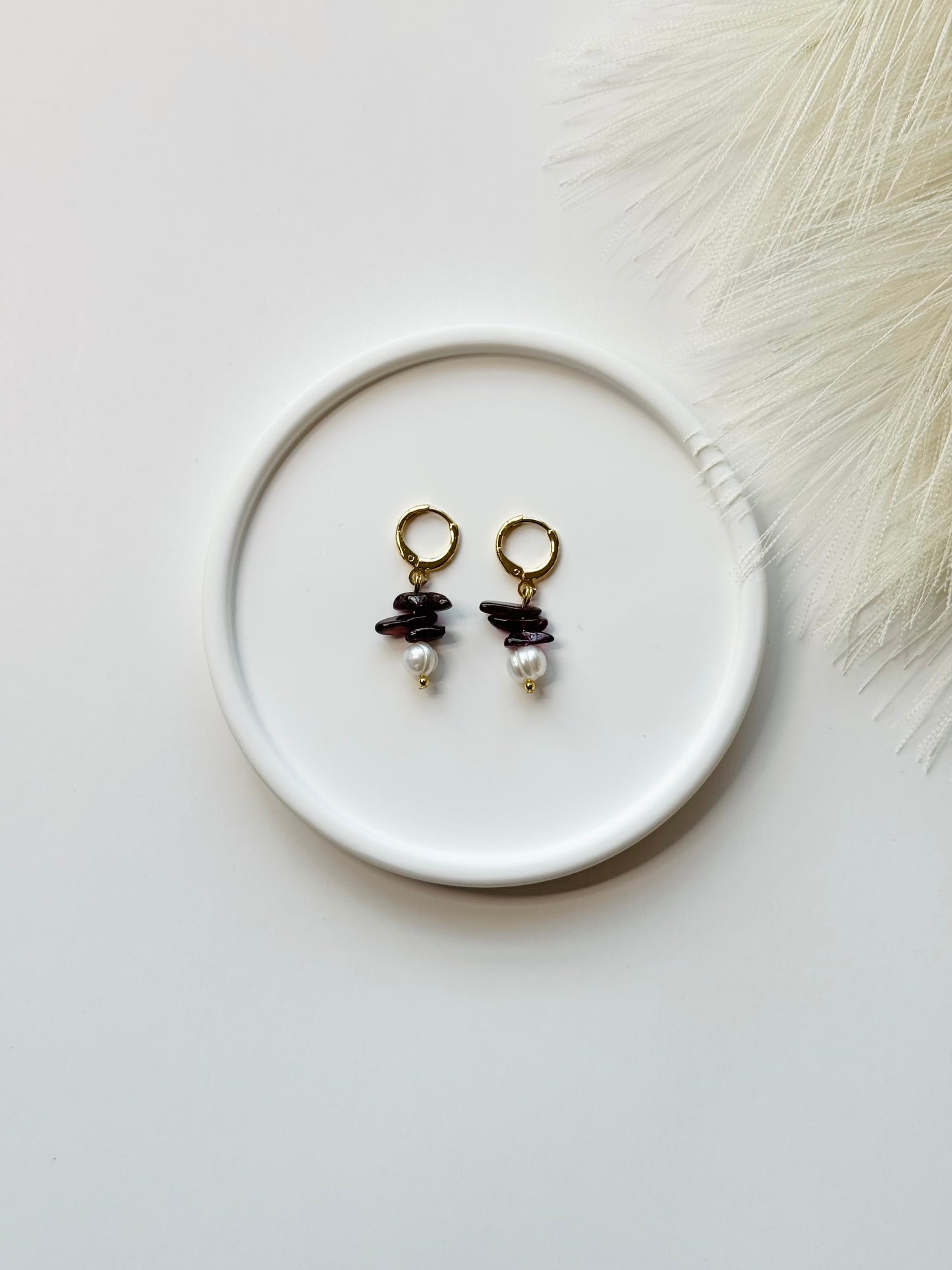 Garnet Petal Pearl Earrings