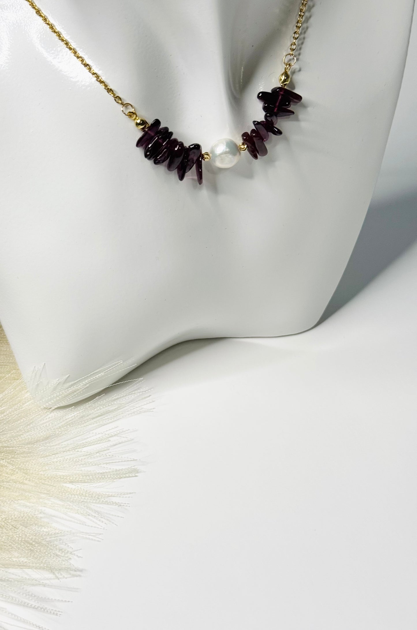 Garnet Pearl Arc Necklace