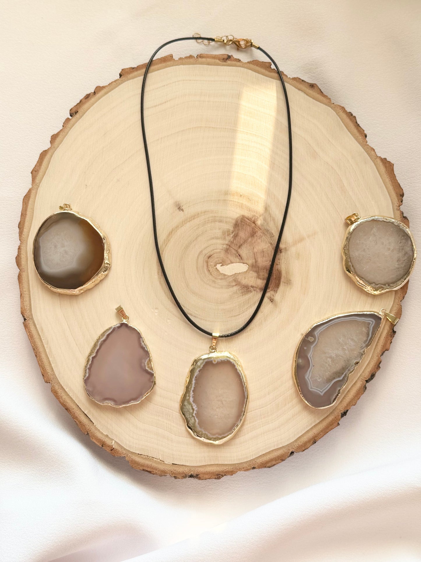 Golden Edge Agate Slice Necklace