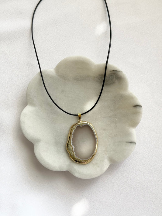 Golden Edge Agate Slice Necklace