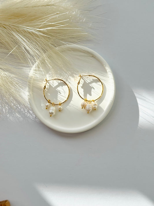 Luxe Pearl Cluster Hoop Earrings