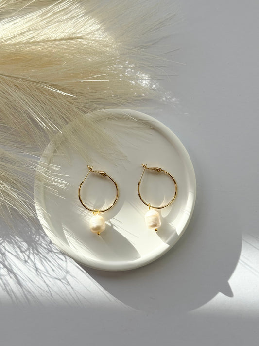 Classic Pearl Drop Hoop Earrings